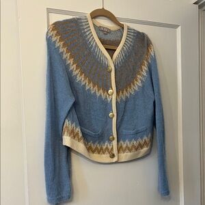 J. Crew Blue and Brown Patterned Cardigan